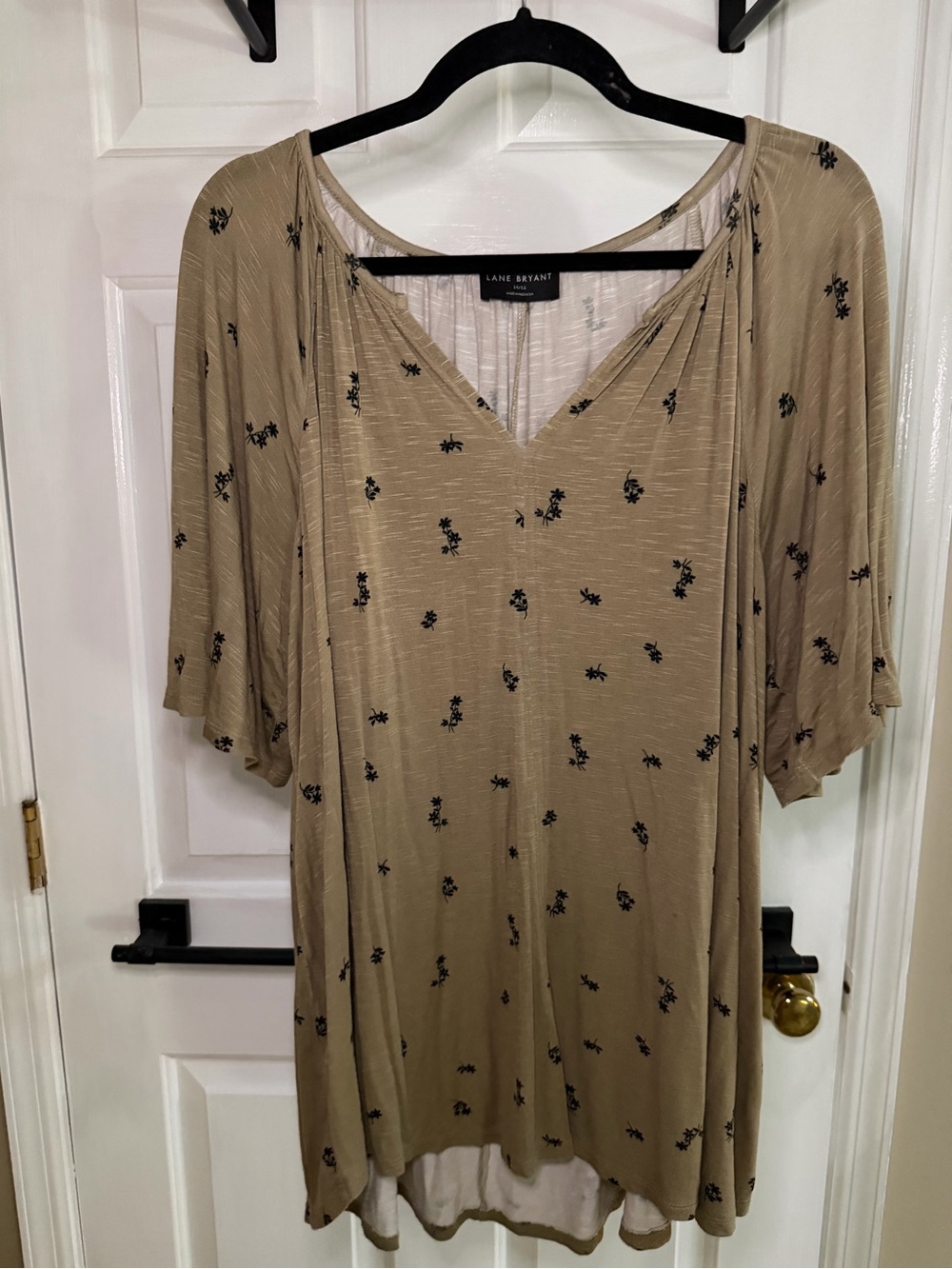 Lane Bryant Taupe with Black Floral V-Neck Tunic Dress